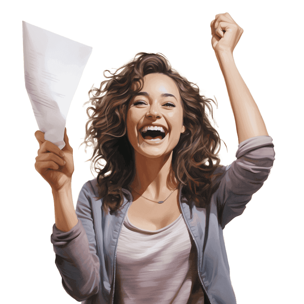 mom smiling with joy, holding a transcript