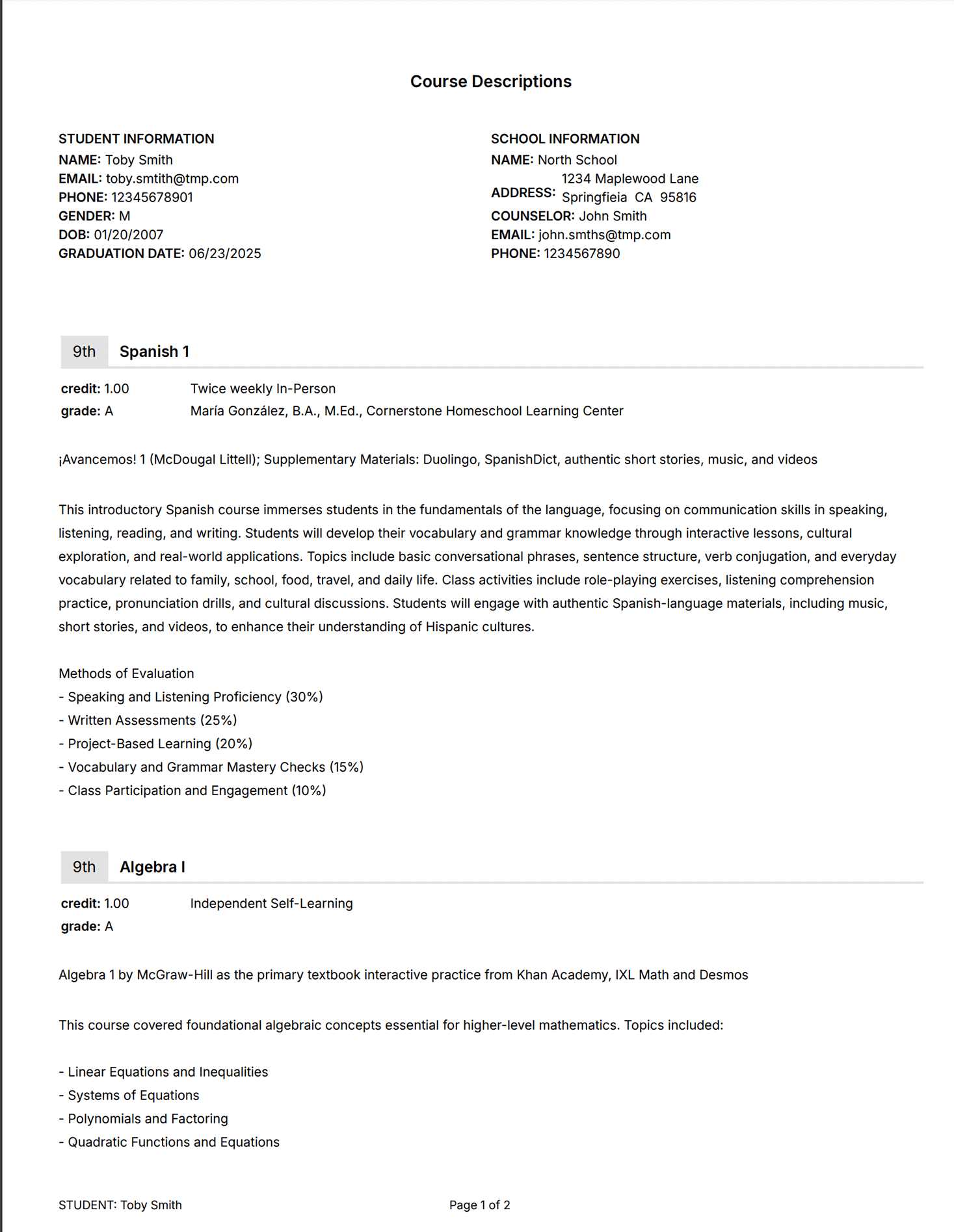 Homeschool Course Descriptions : Sample Guide